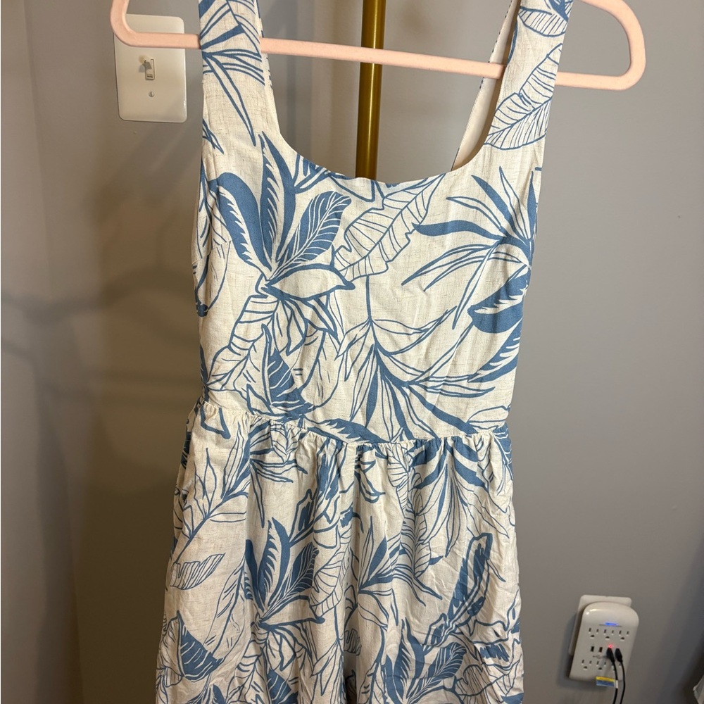 Final Touch Blue and White Leaf Pattern Romper